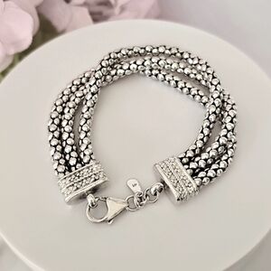 Silpada 3- Strand Sterling Silver Popcorn Bracelet B1210 Heavy!